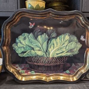 Vintage 1993 Ian Logan Basket of Lettuce Decorative Tray Painting By Mimi Robert